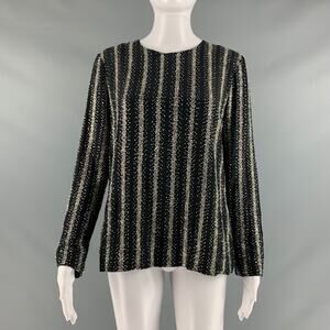 DRIES VAN NOTEN Size 10 Black Silver Silk Sequined Crew-Neck Dress Top